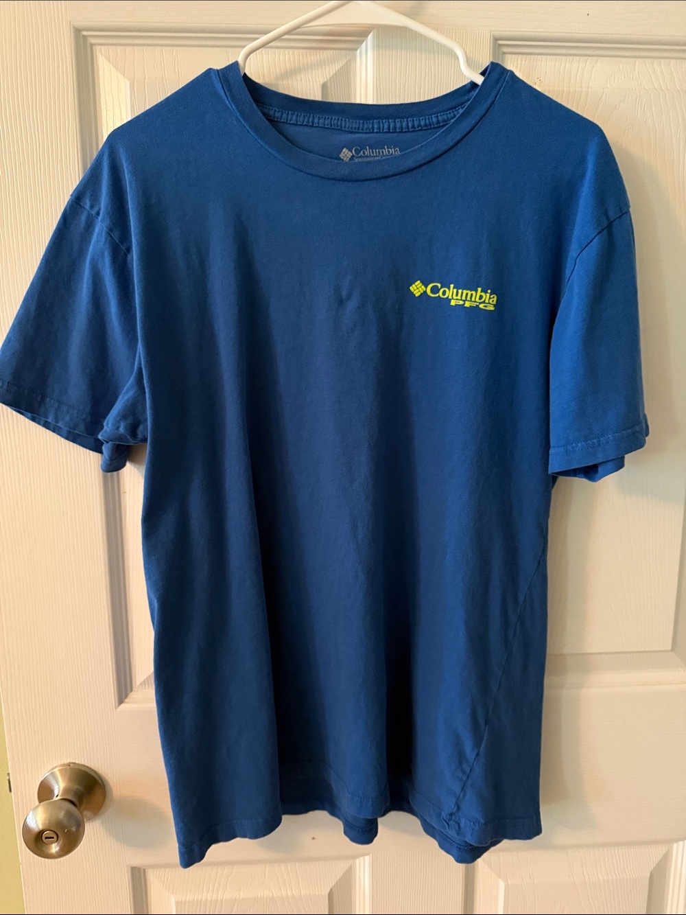 Columbia PFG Short Sleeve Logo Tee in Royal Blue with Yellow Accent